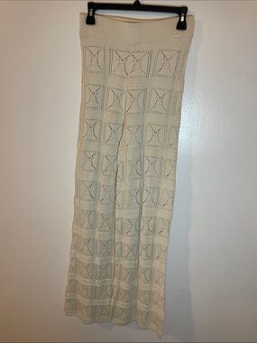 Cream Crochet Knit Wide Leg Pants